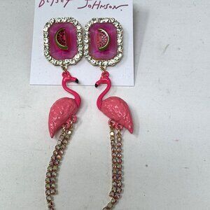 Betsey Johnson Flamingo Watermelon Statement Earrings With Rhinestone Accents
